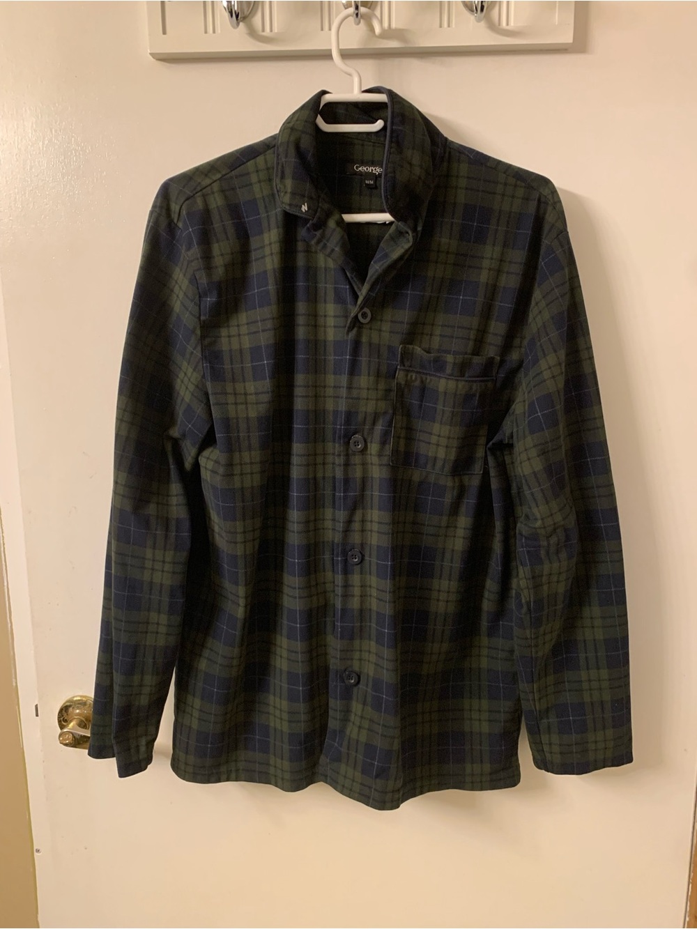 George Men's Navy and Green Plaid Button-Down Shirt